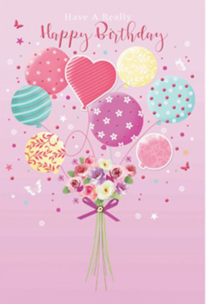 There is a gentle, uplifting energy in this floral birthday illustration, as if the whole design is taking a deep, happy breath over Grove Park. The scene begins with a soft wash of rose-pink in the background, creating a cosy, affectionate canvas that feels a bit like early evening light on a quiet residential street. Emerging from the lower centre, a cluster of pastel balloons pulls the eye upward, their arrangement reminiscent of a hand-crafted balloon bouquet styled with a florist's eye for balance. Pale sunshine yellows, delicate fuchsias, sea greens, and lavenders wash over the balloons, each one decorated with its own pattern-curving stripes, scattered polka dots, tiny floral shapes, and confetti-like swirls. Nestled among them, a heart-shaped balloon glows a little brighter, hinting at love and gratitude woven into the birthday message. At the base, a dainty hand-tied bouquet completes the composition, as if the balloons are gently lifting a small garden into the air. Petite roses and soft, daisy-like blooms cluster together, their petals shaded from creamy ivory to tender rose pink as though brushed with first light. The imagined fragrance is quiet and comforting, like bringing a fresh bunch home from Flowers Grove Park after a stroll along nearby paths. The stems are bound neatly with a rich violet satin bow, its textured shine mirroring the highlights on the balloons. Light seems to fall evenly across the image, adding dimension without stark contrast; tiny butterflies and star-like accents hover around, enhancing the feeling of a moment suspended in time. Every aspect-from colour harmony to the graceful interplay of flowers and balloons-suggests the touch of an expert florist, creating a birthday greeting that feels intimate, uplifting, and thoughtfully rooted in the Grove Park community.